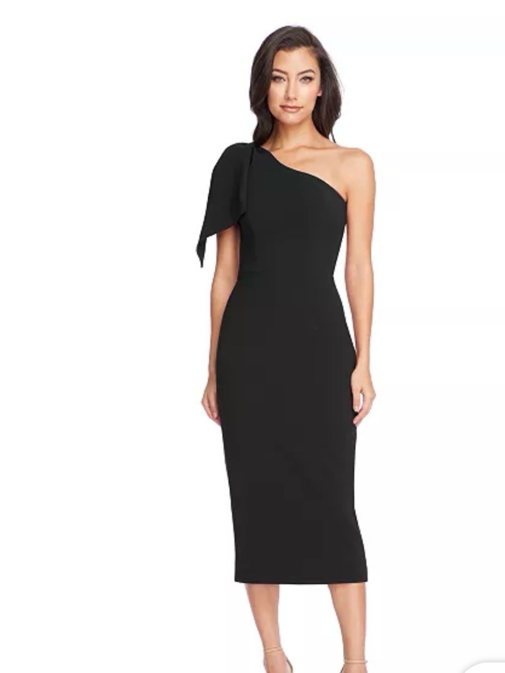Dress the Population One-Shoulder Black Midi Dress with Side Bow